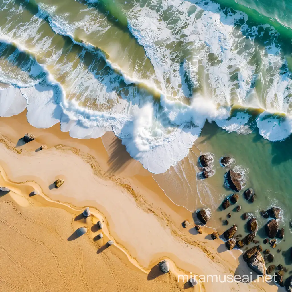 Aerial View of Ocean Waves and Sandy Shoreline