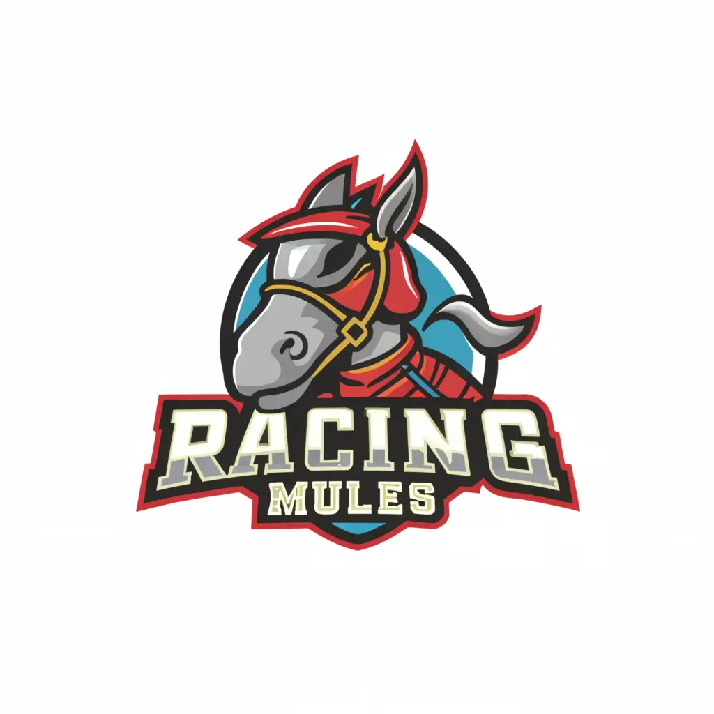 a logo design,with the text "Racing Mules", main symbol:Mule in a racing helmet,Moderate,be used in Entertainment industry,clear background