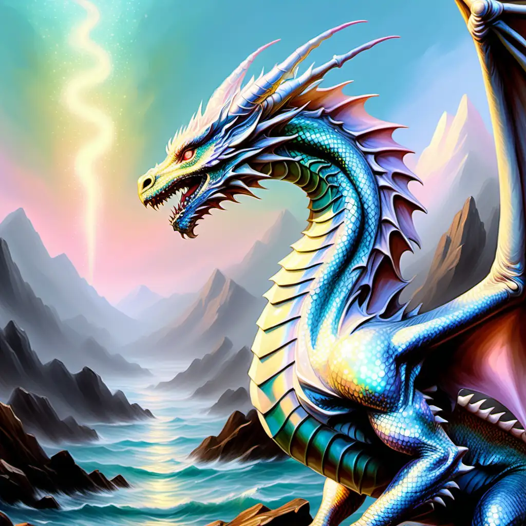 Enchanting Opalescent Dragon in a Dreamy Landscape