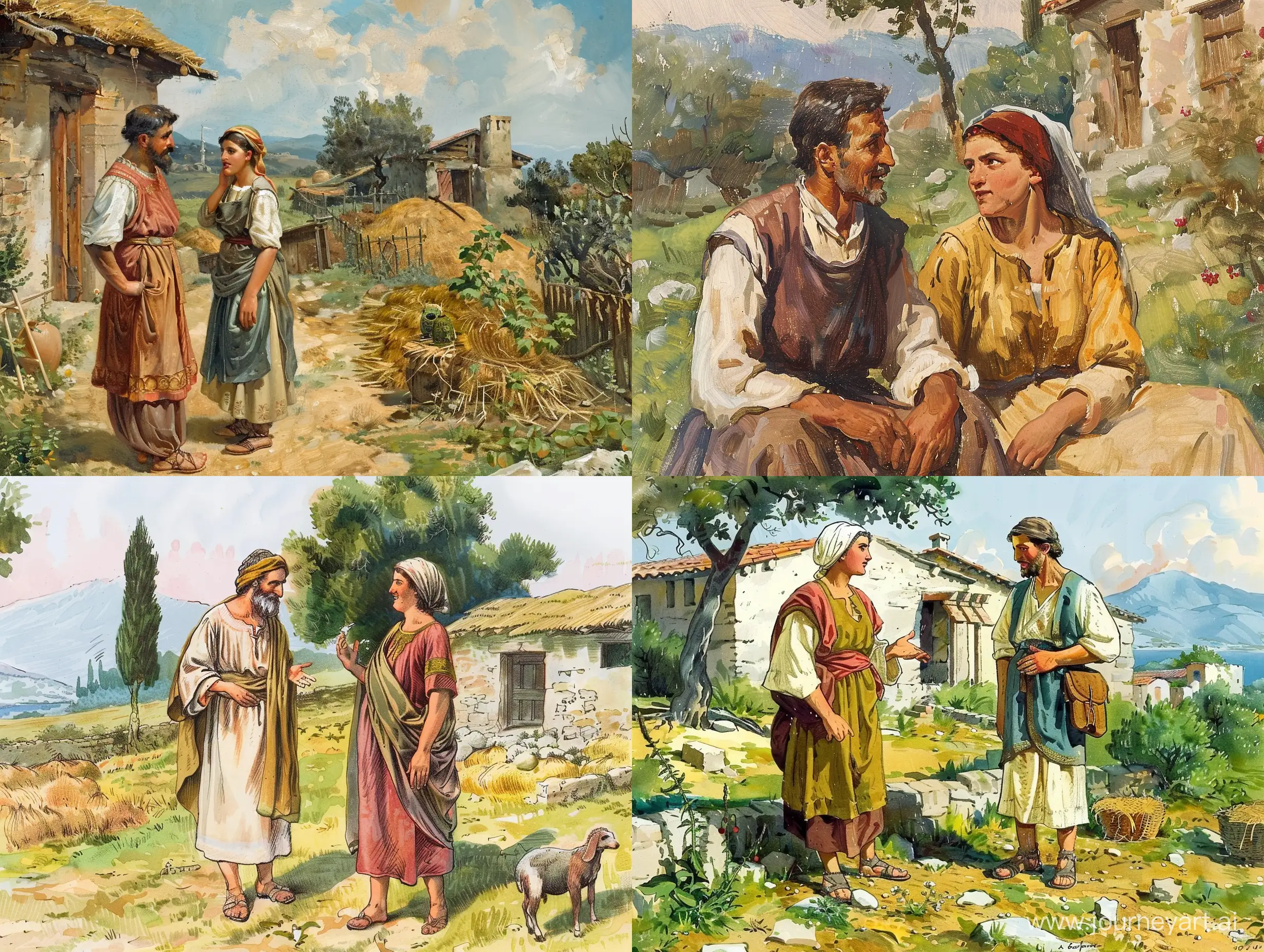 Aegean-Anatolian-Peasant-Couple-Engaged-in-Conversation-on-their-Farm