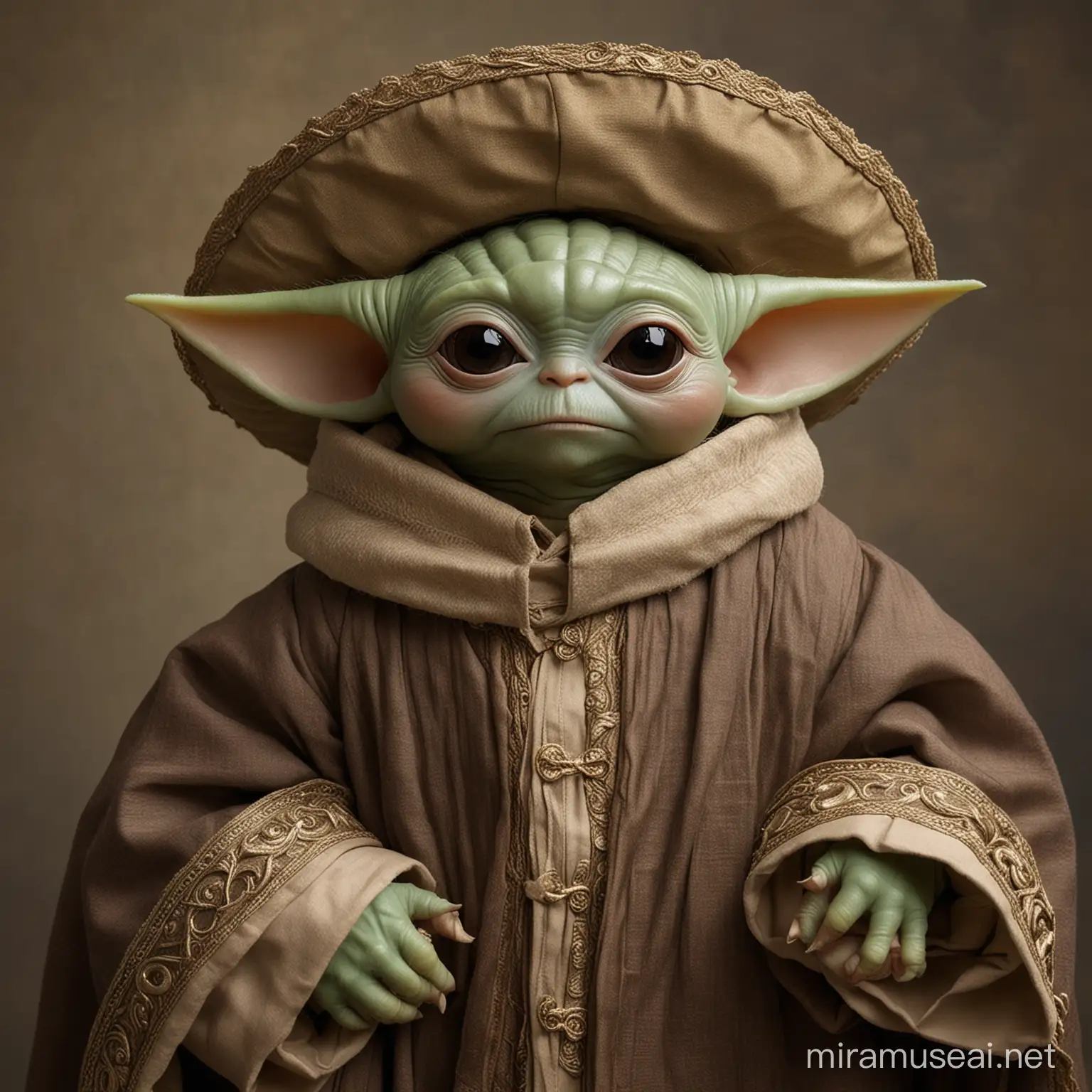 Adorable Baby Yoda in Renaissance Attire