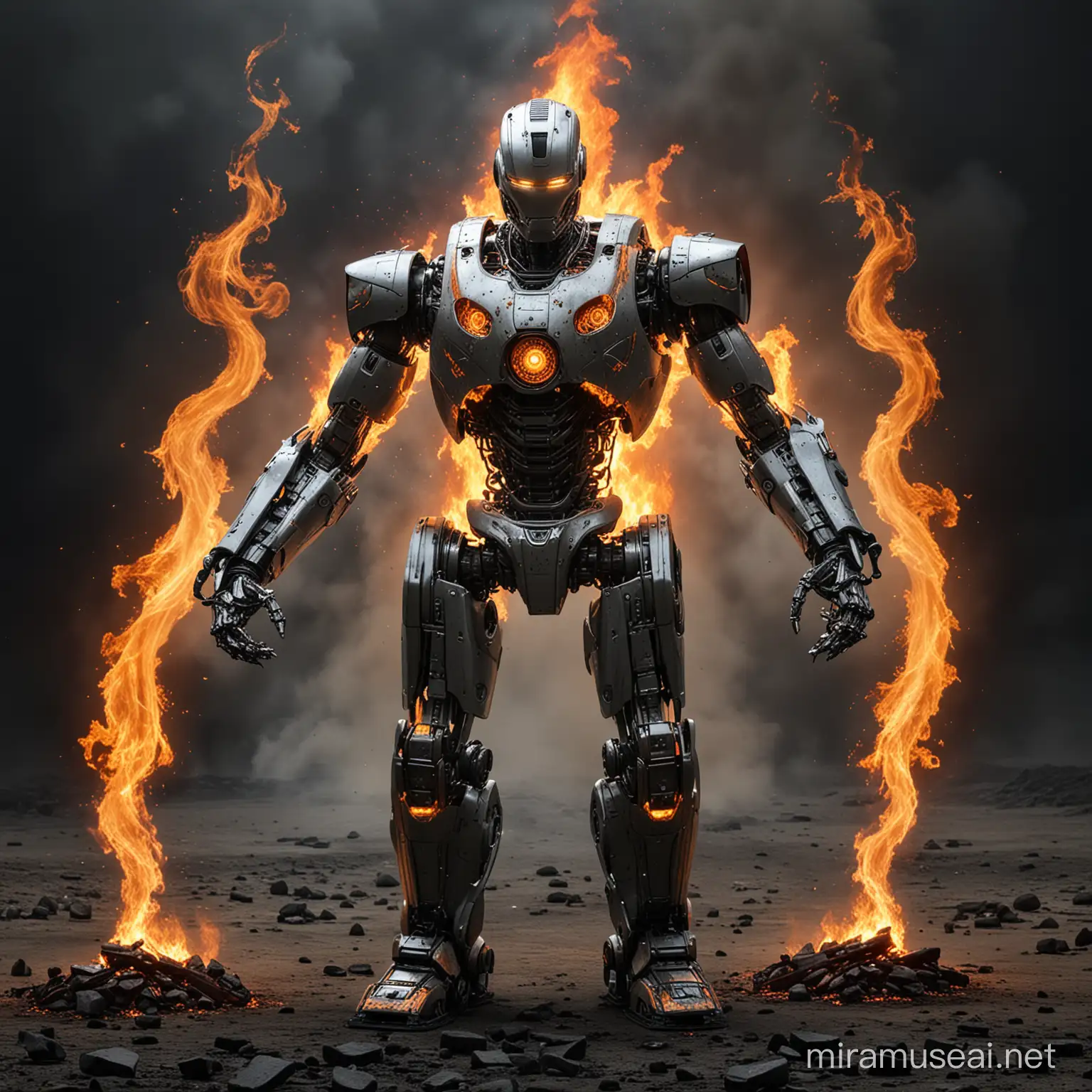 Robotic Firefighter Battling Flames