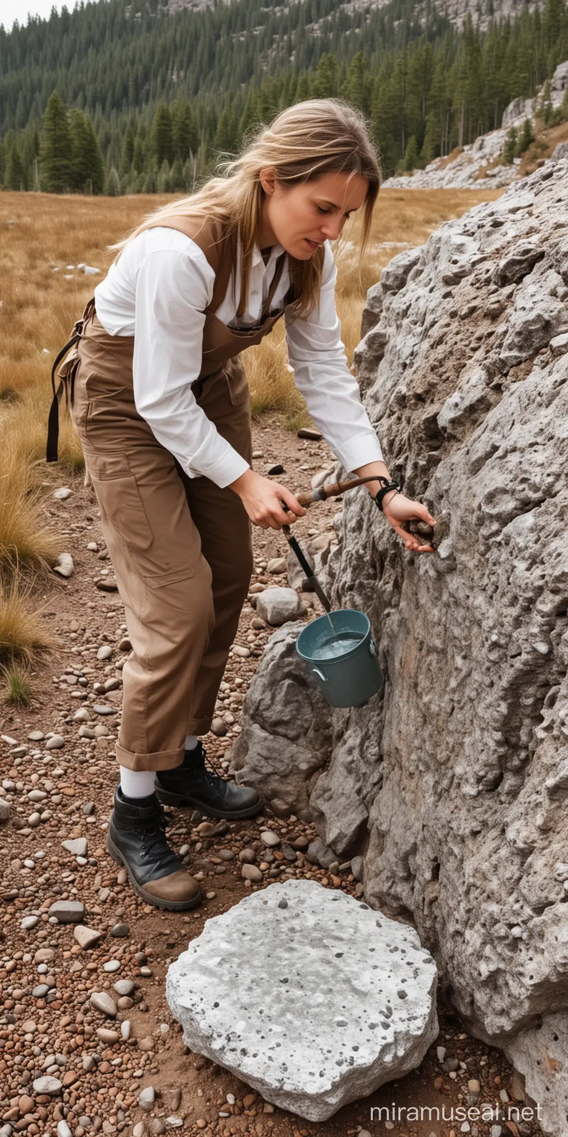 Geologist Using Acid to Extract Minerals from Rock Formation