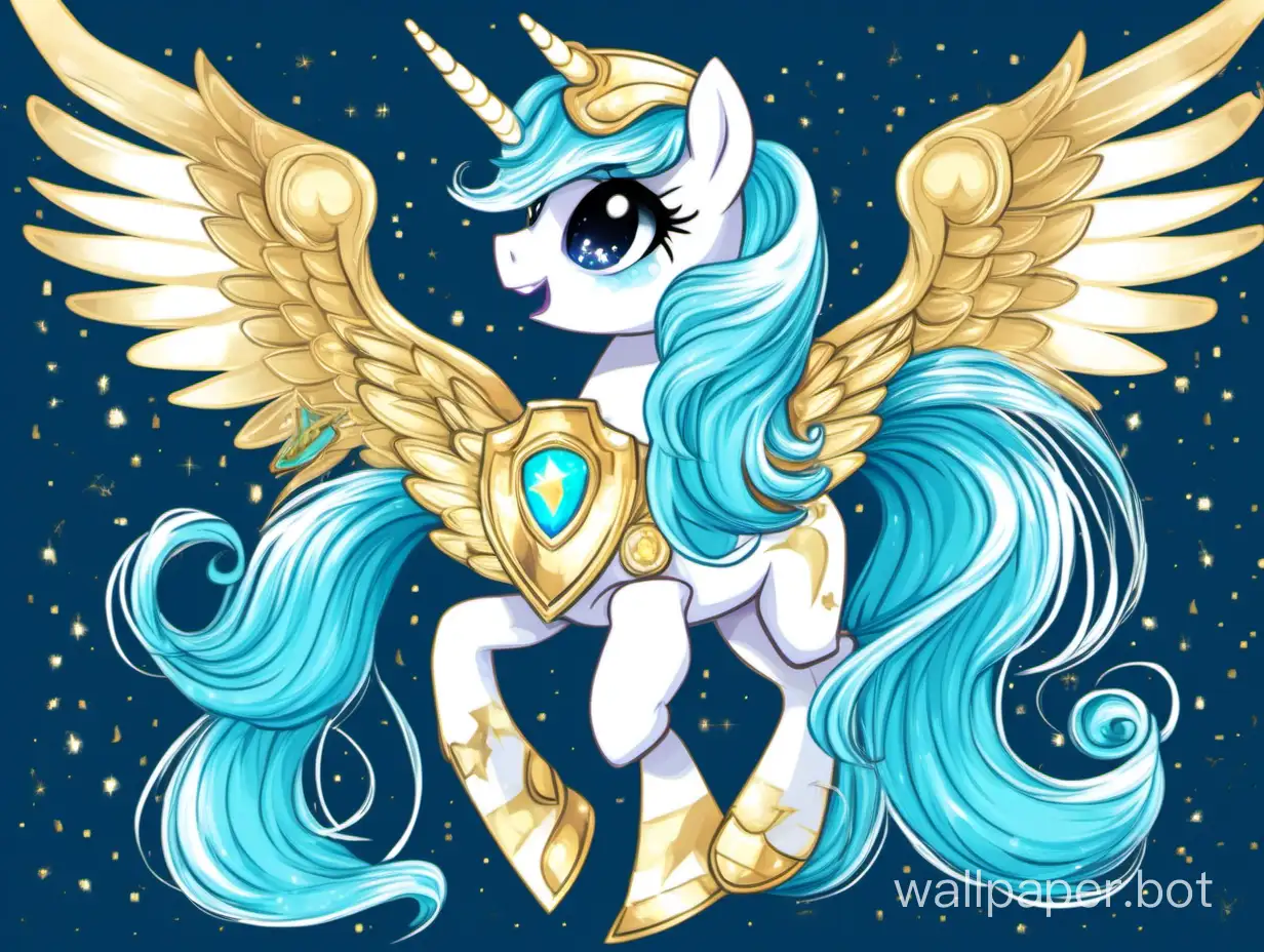 Bright-Cyan-My-Little-Pony-Style-Alicorn-with-Gold-and-White-Accents