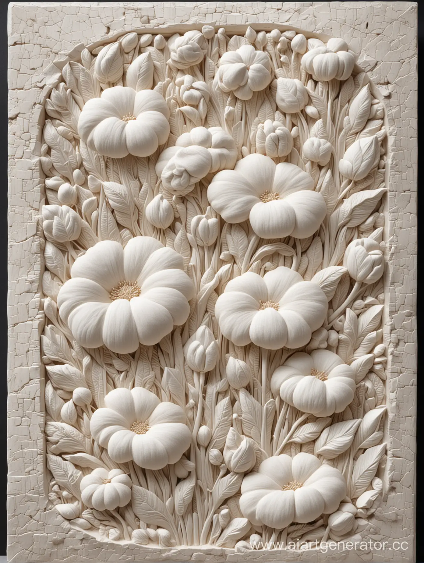 Stone-Carved-Basrelief-Sculpture-of-Cotton-Field