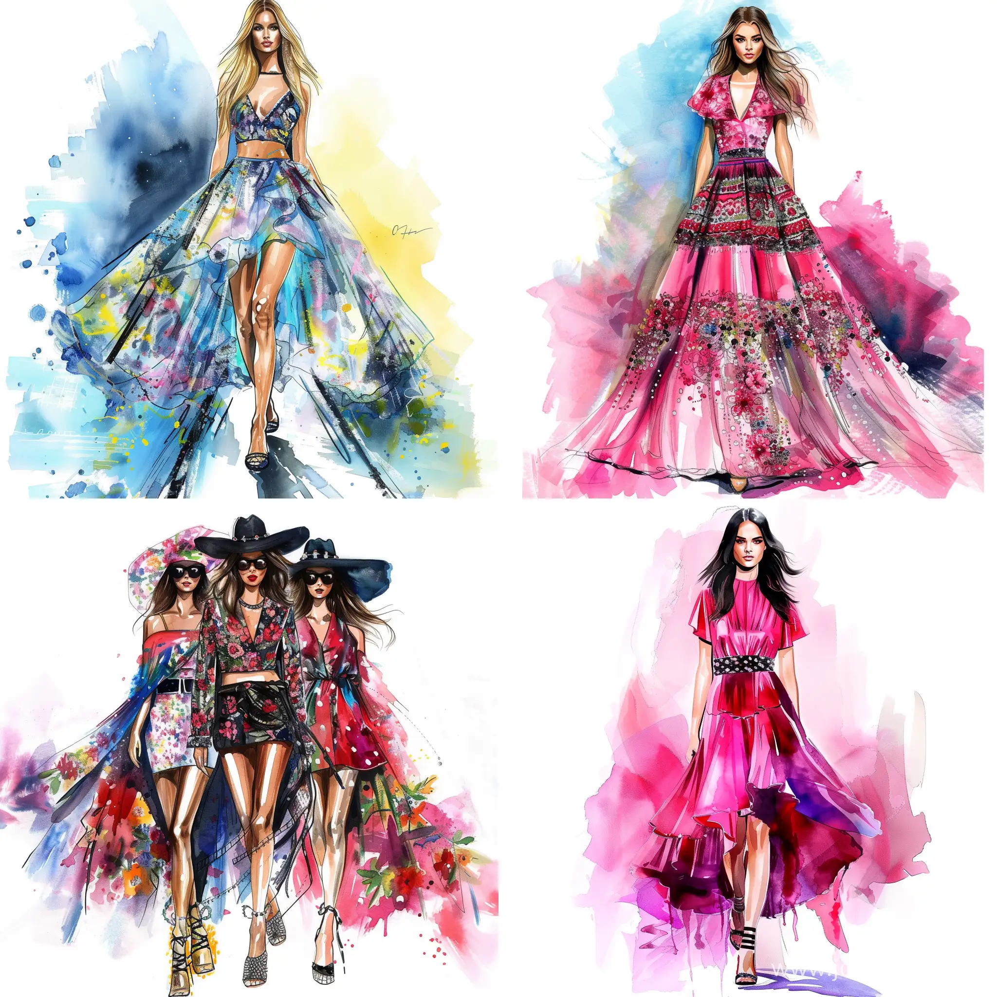 Fashion illustration, beautiful, fashionable images from the runway