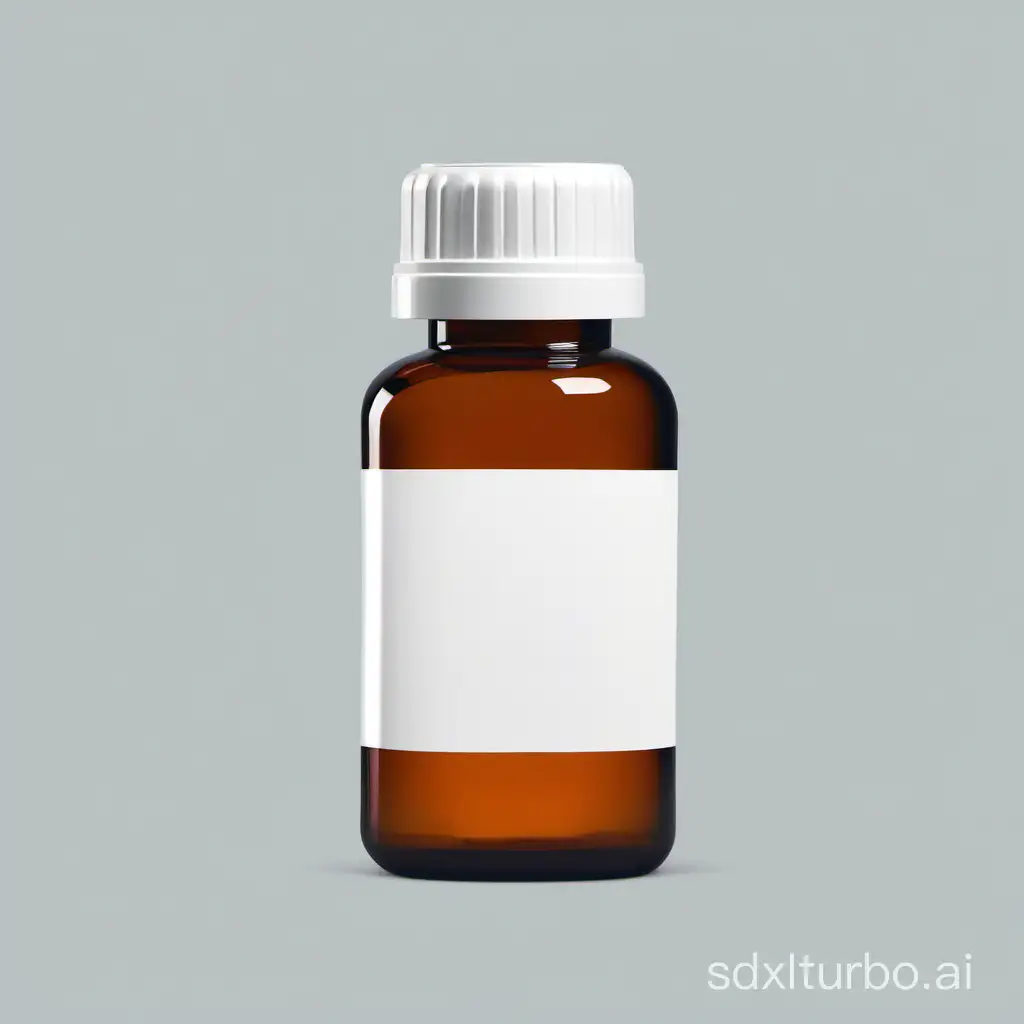 A medicine bottle with a white label