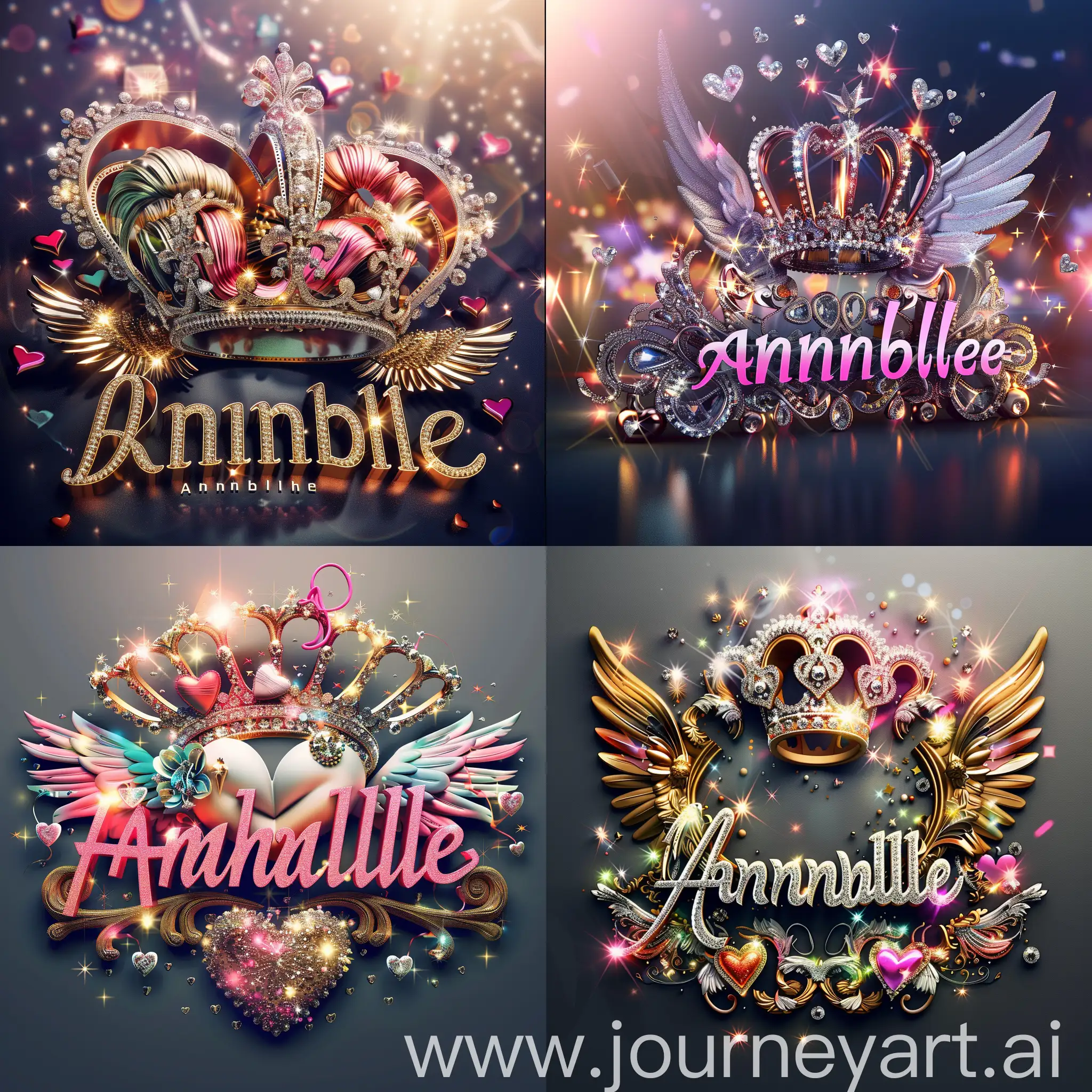 Elegant 3D Typography Annabelle Crowned with Diamonds and Angelic ...