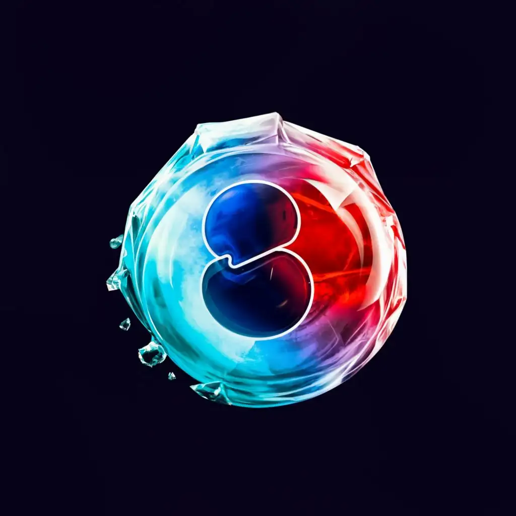 a logo design,with the text ".", main symbol:ice sphere filled with liquid for World of Warcraft, clear background, blue and red colors,complex,be used in Entertainment industry,clear background