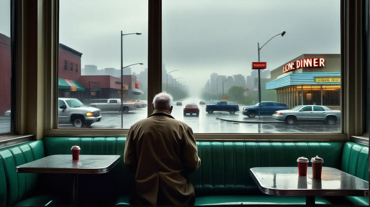 Solitude in the City Edward HopperInspired Diner Scene on a Rainy Day