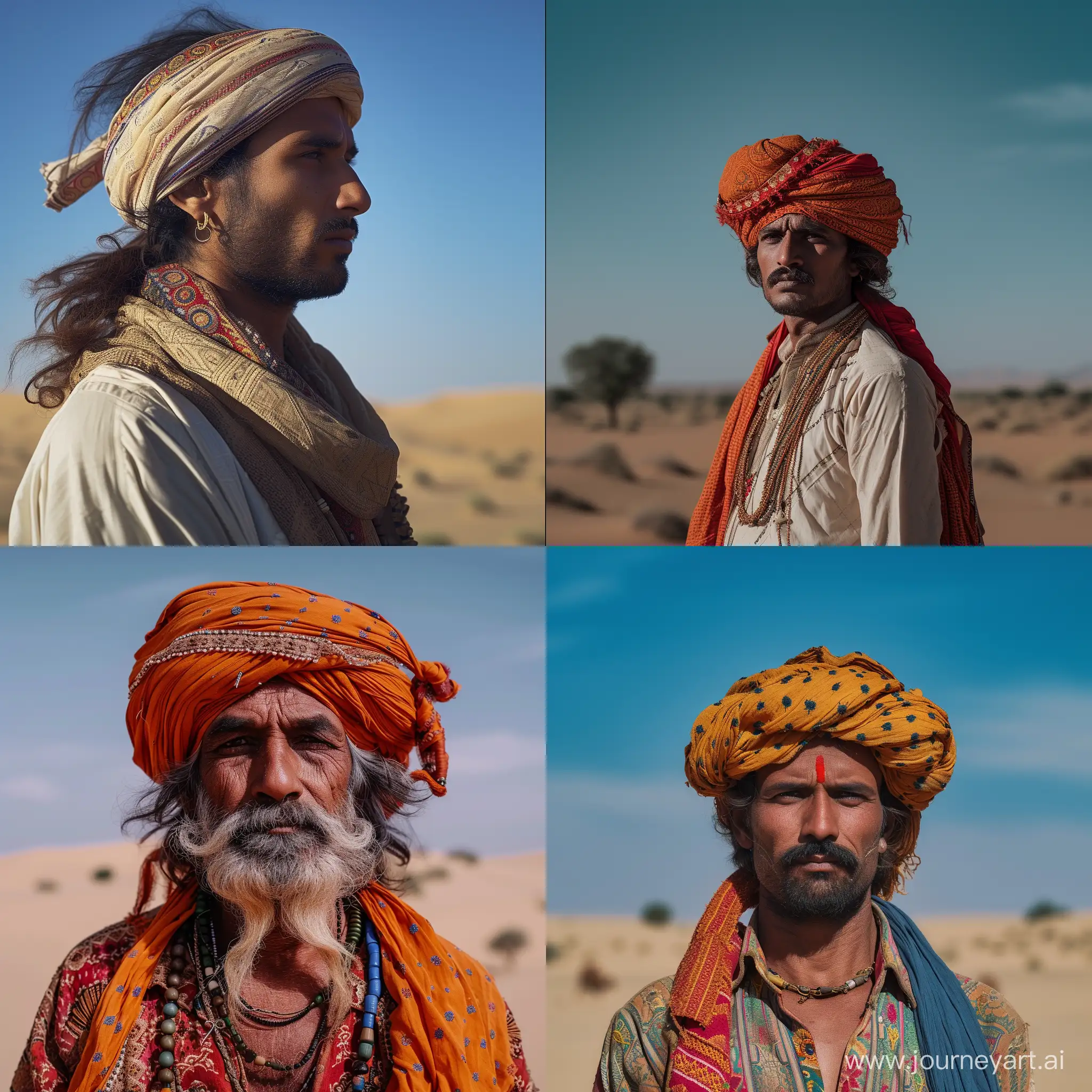 Jat-Tribe-Members-in-India-HalfBody-Portraits-with-Soft-Light-and-Contrast-Desert-Backdrop-under-a-Vibrant-Blue-Sky