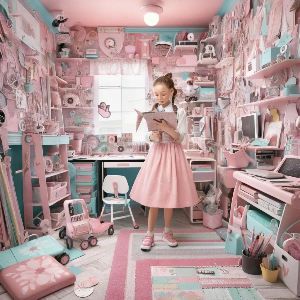 Young Girl Exploring Scraproom Wonderland