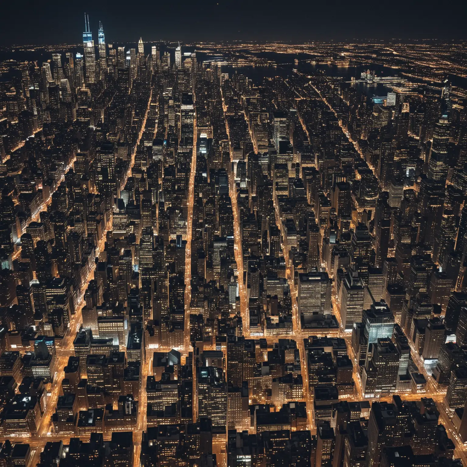 Снимок ночного города Нью-Йорк, с высоты птичьего полета