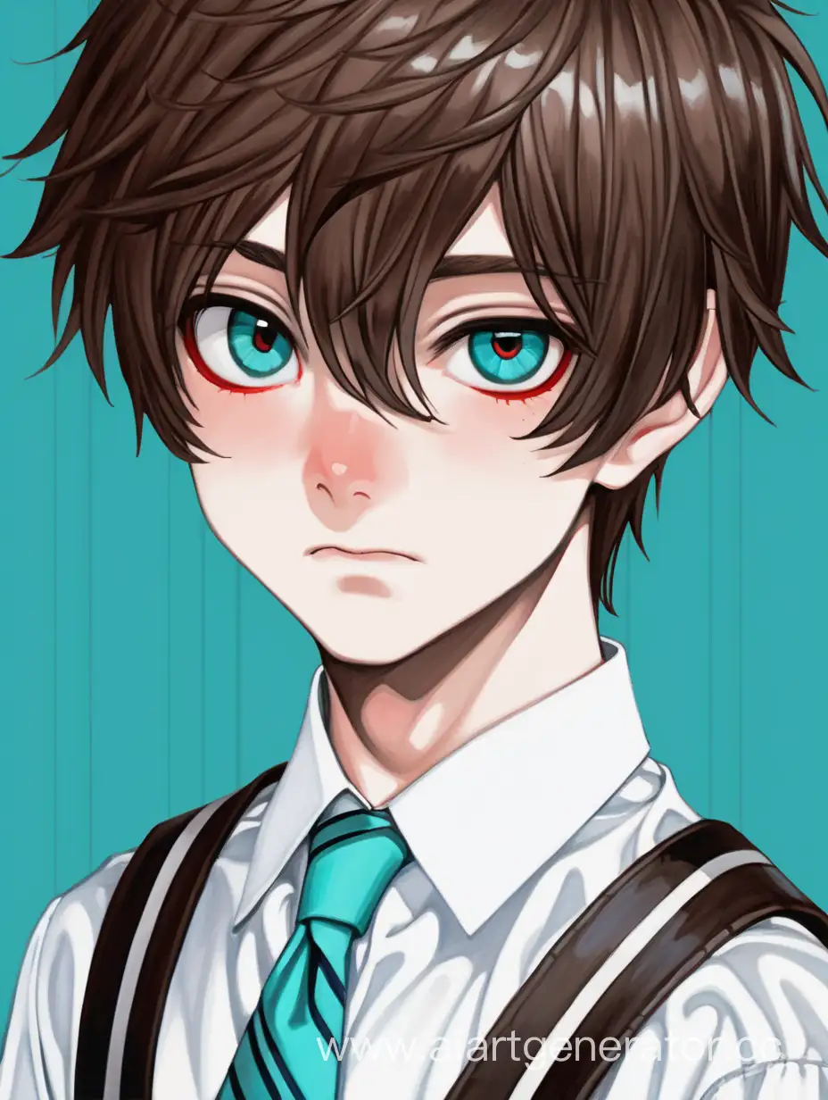 Adolescent-Boy-in-White-School-Uniform-with-Turquoise-Stripes-and-Black-Squirrel-Eyes