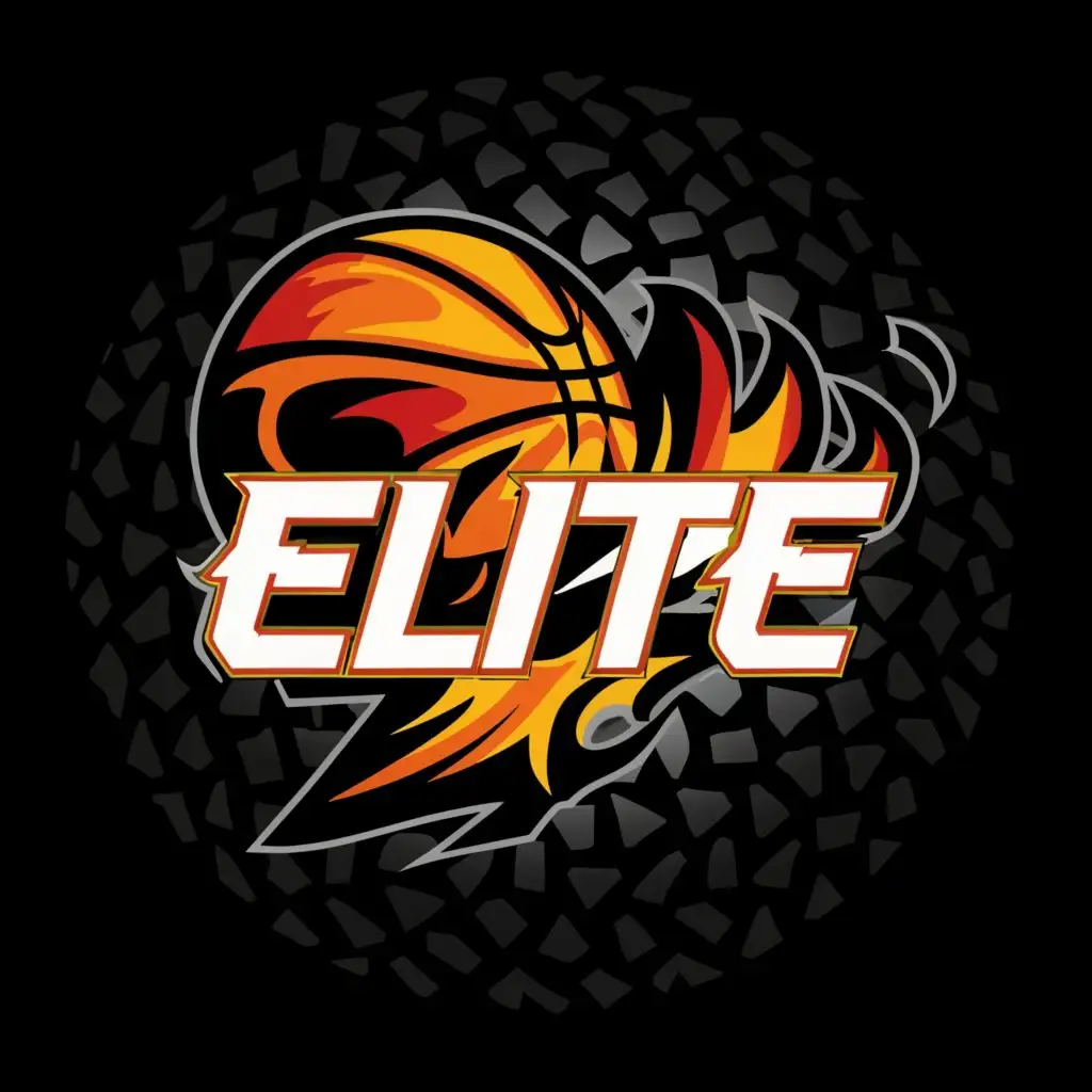 a logo design,with the text "Elite", main symbol:basketball flames,Moderate,clear background