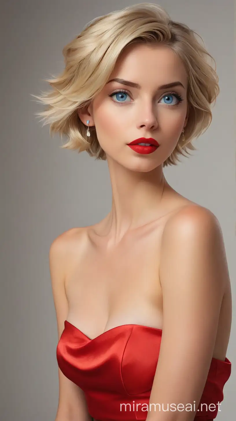 Sensual Blond Woman with Red Satin Skirt