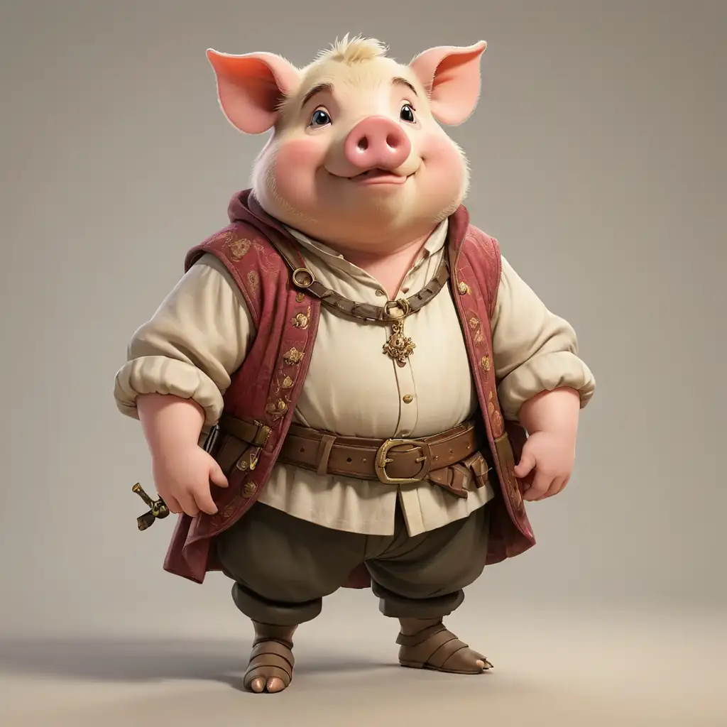 A  pig in cartoon style, full body, Renaissance clothes, with clear background