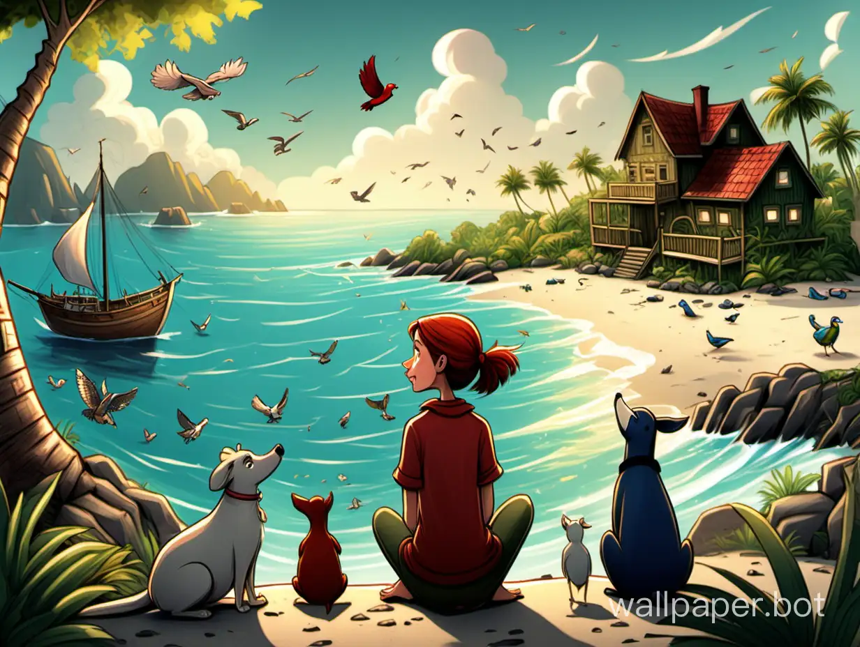 Although Anna physically returned home, her heart remained on the Island of Talking Animals. Every day, she felt a piece of this island in her soul, reminding her of the preciousness of friendship and the wonders that can happen when animals talk. Cartoon.