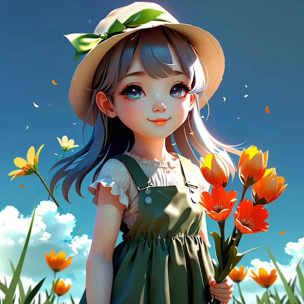 Charming Spring Day Holiday Personified Adorable Girl in Uplifting Scene