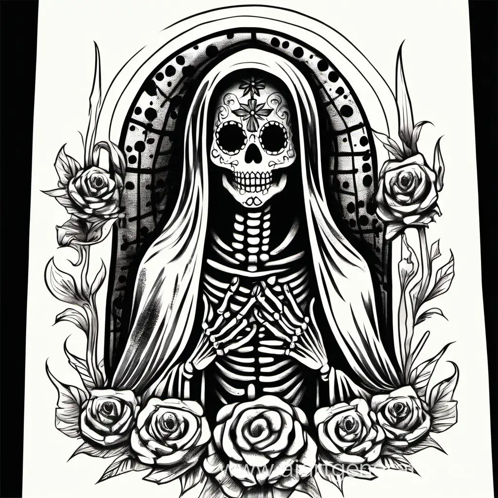 Handdrawn-Sketch-of-Santa-Muerte-with-Intricate-Details