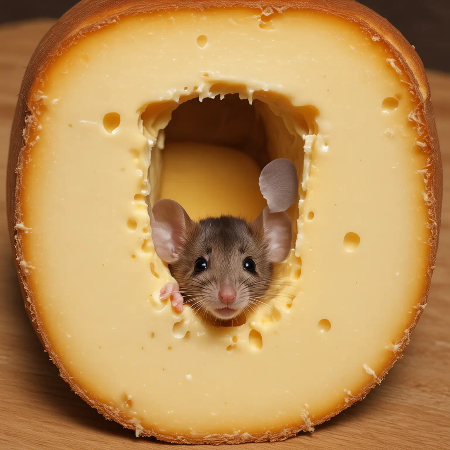 Curious Mouse Gazing at Nostalgic Cheese Center Hole