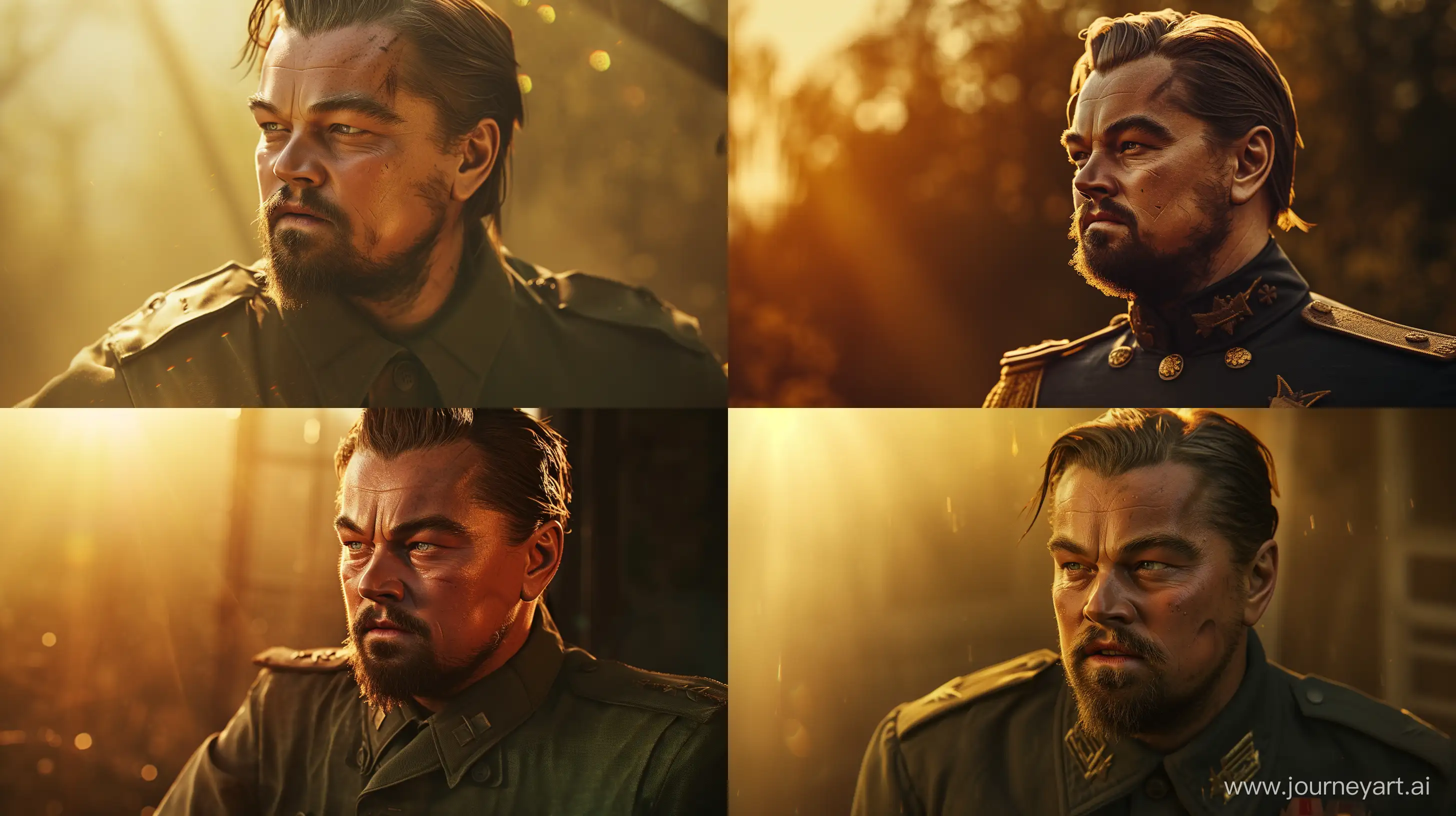 Creepy-Military-Movie-Poster-Leonardo-DiCaprio-in-Medium-Shot-with-Realistic-Sunlight-Reflections
