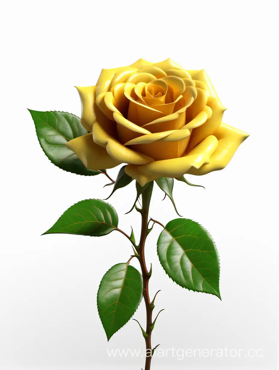 Exquisite-Dark-Yellow-Rose-in-8K-HD-with-Lush-Green-Leaves-on-White-Background
