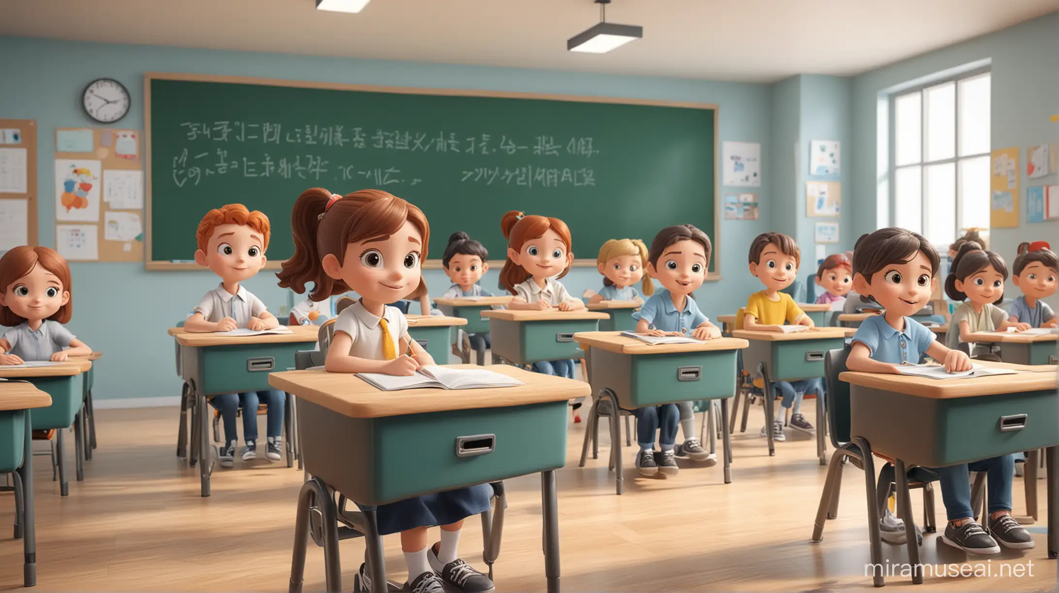 3D Cartoon Classroom Scene with Children Playful Learning Environment