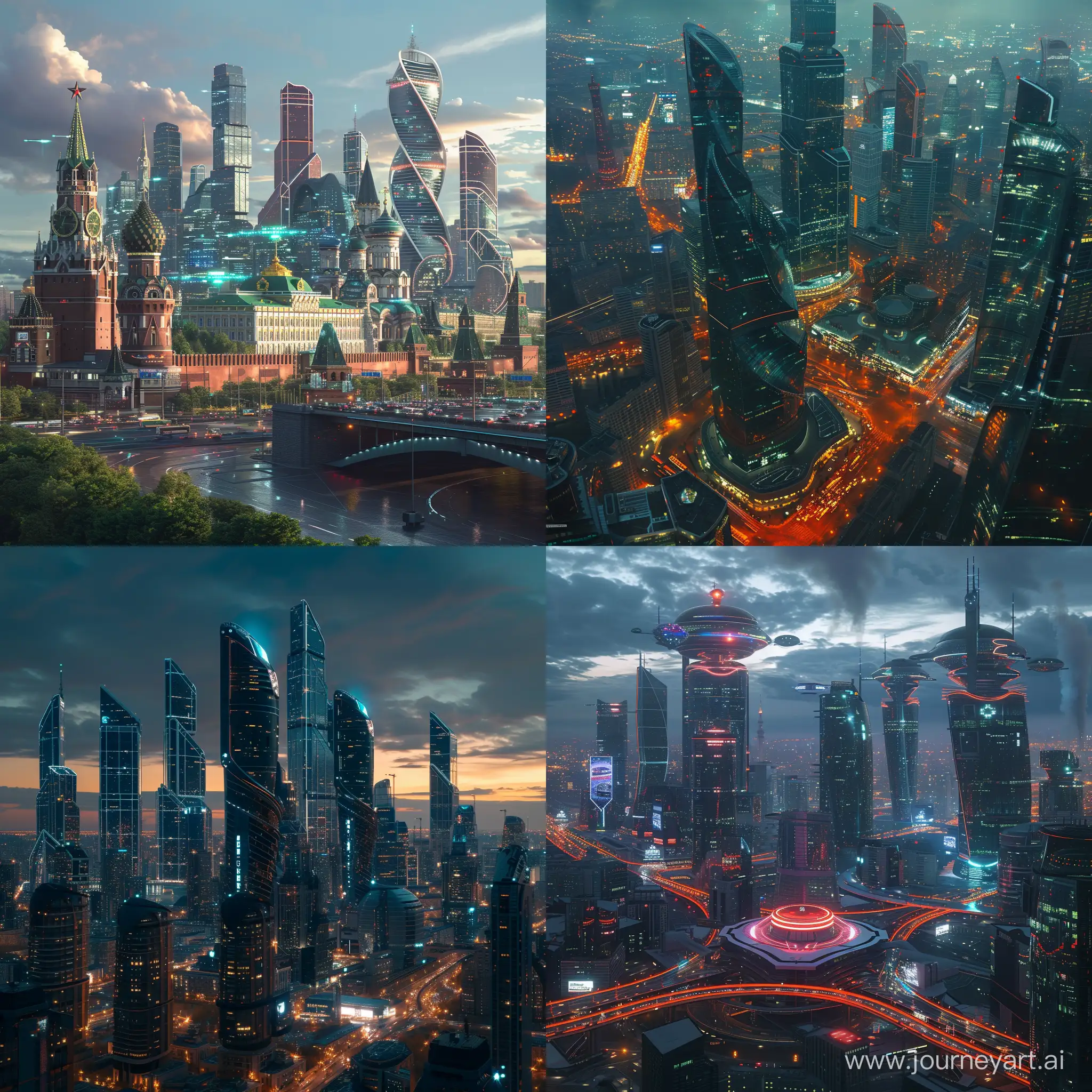 Futuristic Moscow, in cinematic futuristic cybernetic style, in cinematic futuristic cyber style, cinematic futuristic smart style --v 6 --ar 1:1 --no 27571