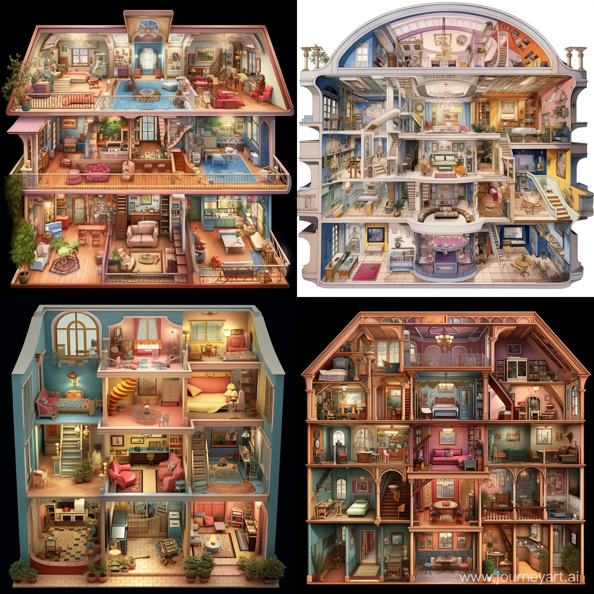 Cartoonish-Barbie-Dollhouse-with-Multiple-Rooms-Top-View