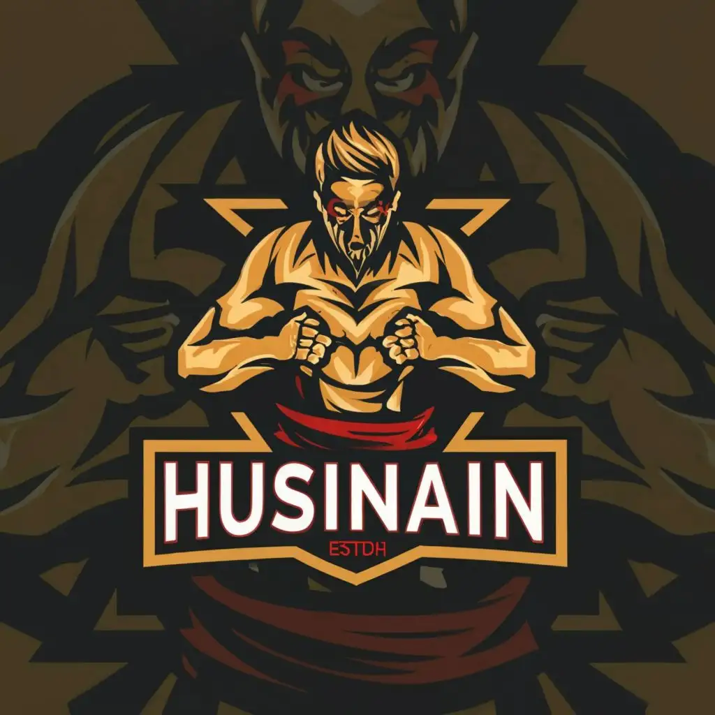 a logo design,with the text "HUSNAIN", main symbol:Man Fighting game,Moderate,clear background
