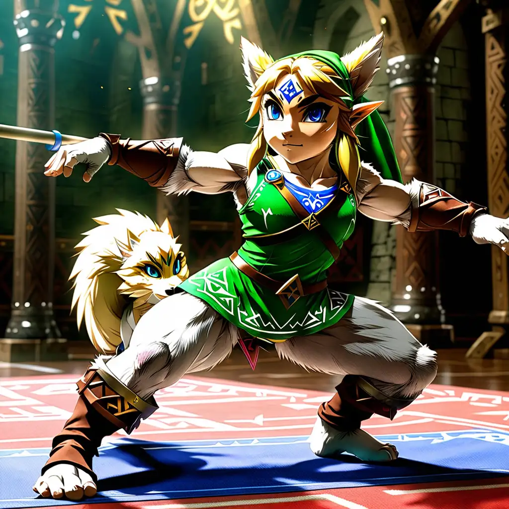 Muscular Furry Link Performing Gymnastics in Zelda Universe
