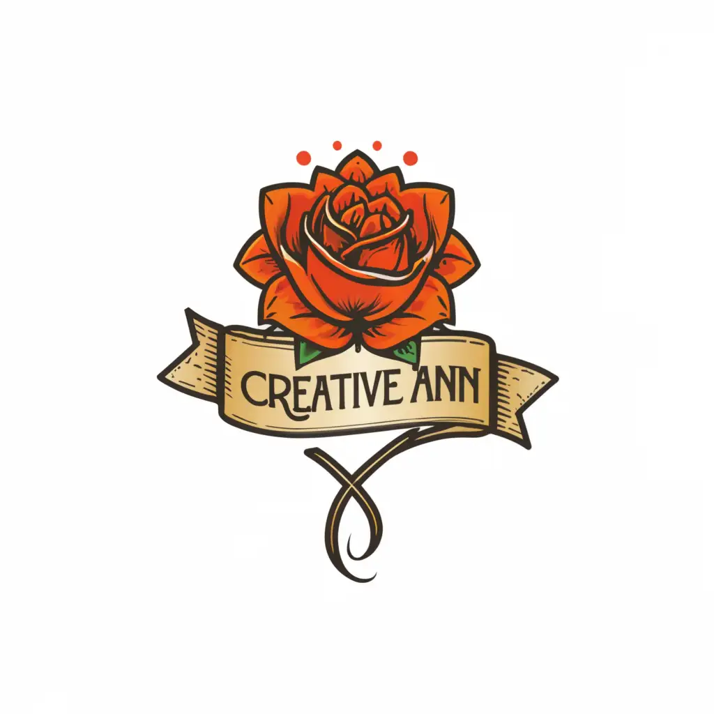 LOGO-Design-For-Creative-Ann-Elegant-Rose-and-Ribbon-Emblem-for-Entertainment-Industry