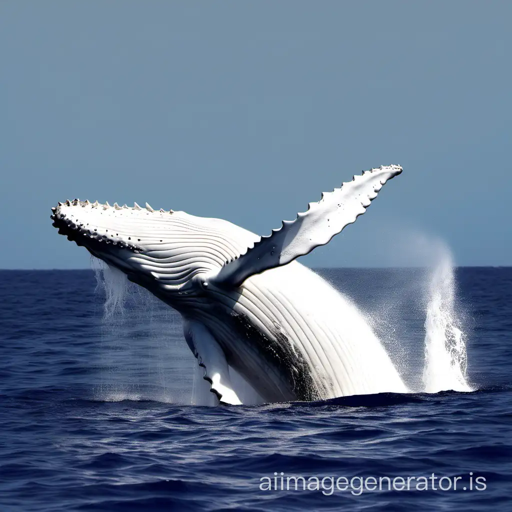 Graceful-White-Humpback-Whale-Migaloo-Swimming-and-Jumping-in-Ocean-Waters