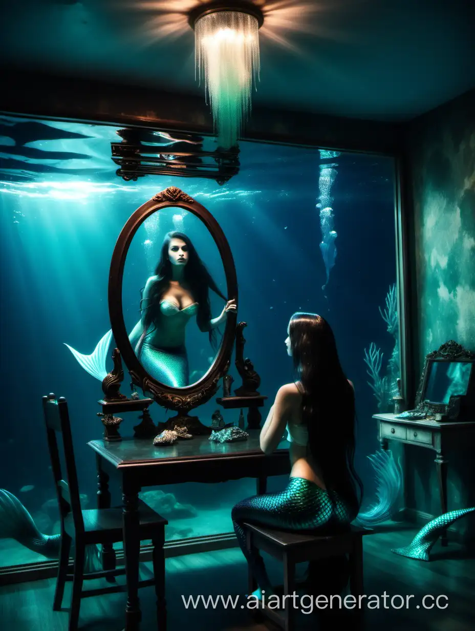 Enchanting-Mermaid-Combing-Dark-Hair-Underwater