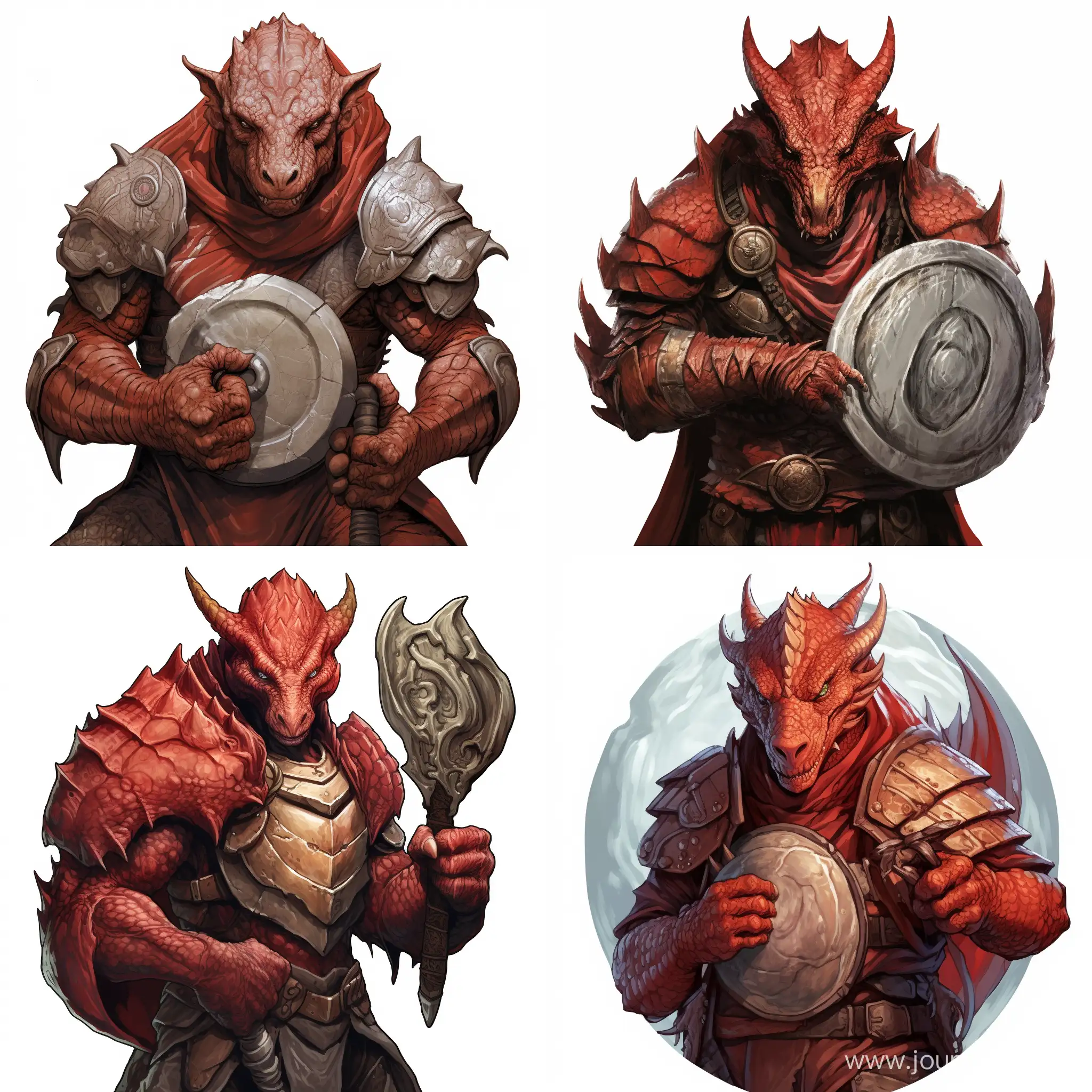 Fierce-Red-Dragonborn-Warrior-with-Hammer-and-Shield-on-White-Background