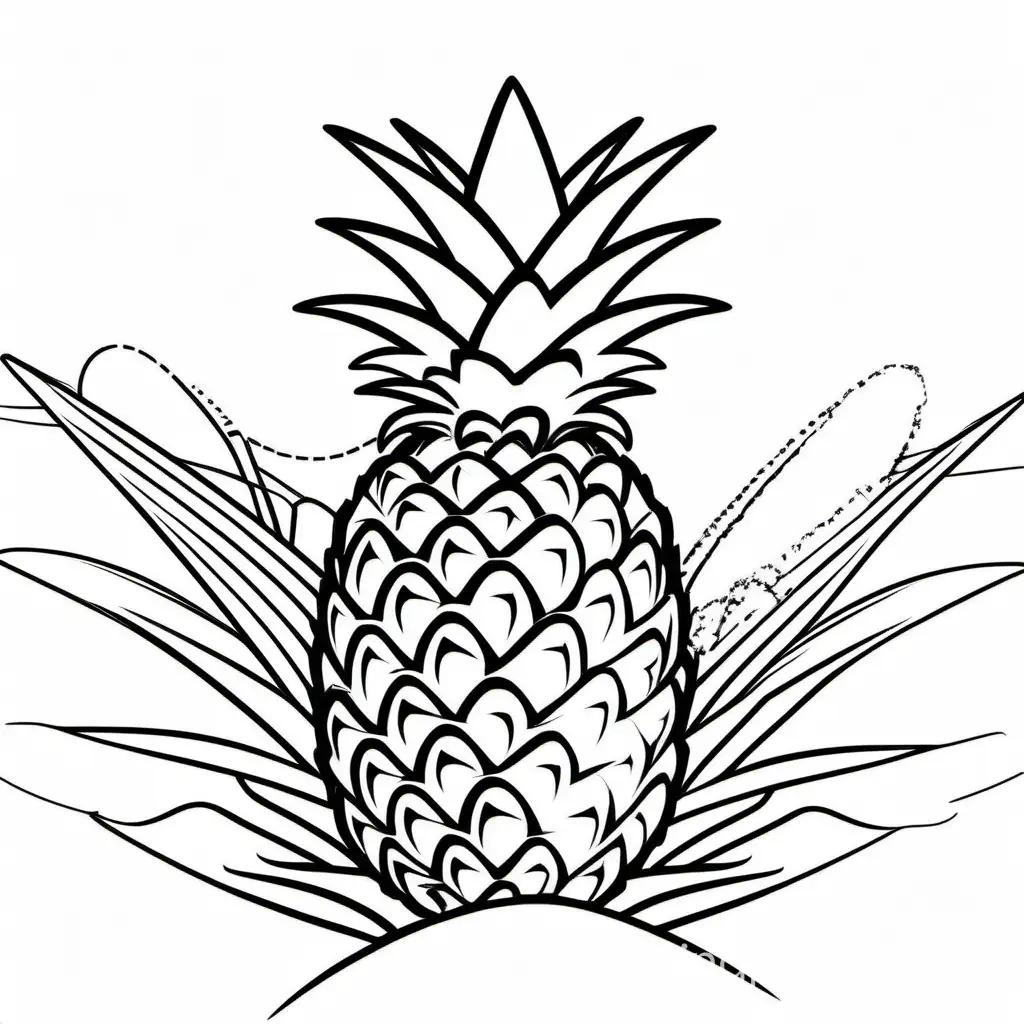 Pineapple fruit, style coloring page white background, Coloring Page, black and white, line art, white background, Simplicity, Ample White Space. The background of the coloring page is plain white to make it easy for young children to color within the lines. The outlines of all the subjects are easy to distinguish, making it simple for kids to color without too much difficulty