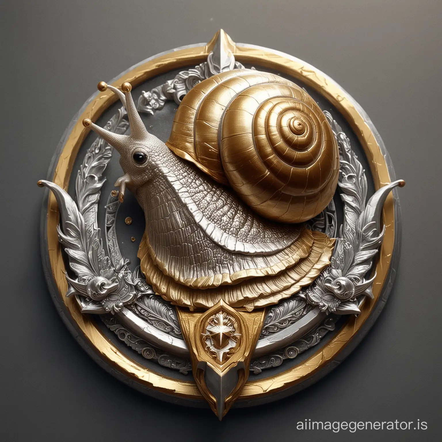 The logo of a snail with the application of gold and silver armor
