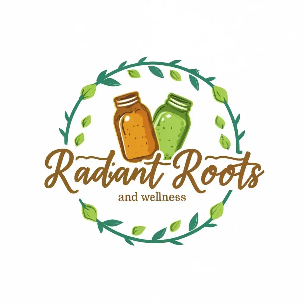 logo, Health and Wellness with fresh juices, with the text "Radiant Roots", typography, be used in Health and Wellness industry
