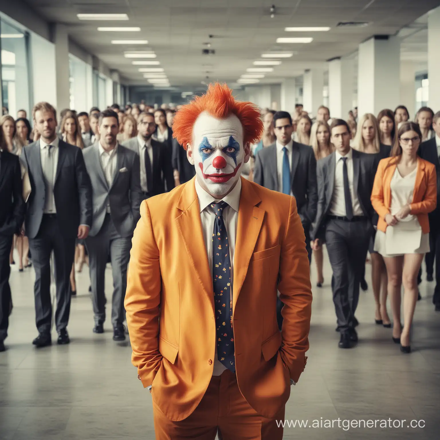 Contrasting-Clown-Amidst-Office-Workers