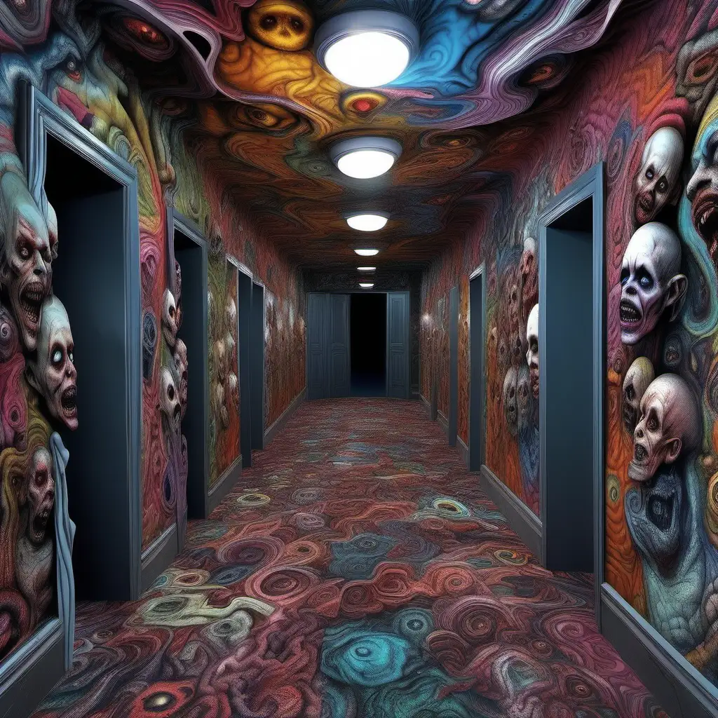 Surreal Horror Mural with Haunting Faces A Detailed Visual Hallucination