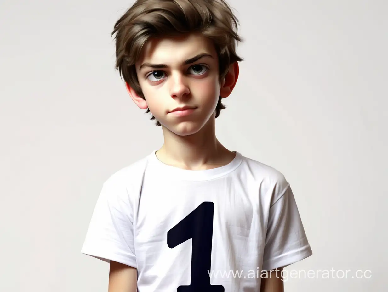Подросток мальчик в футболке на которой цифра один