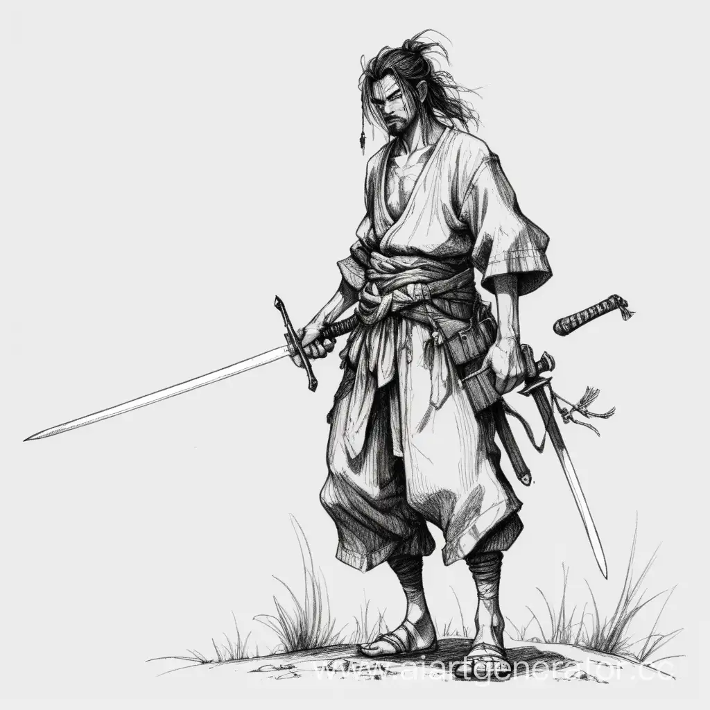 Vagabond Warrior Wielding a TwoHanded Sword | AI Art Generator