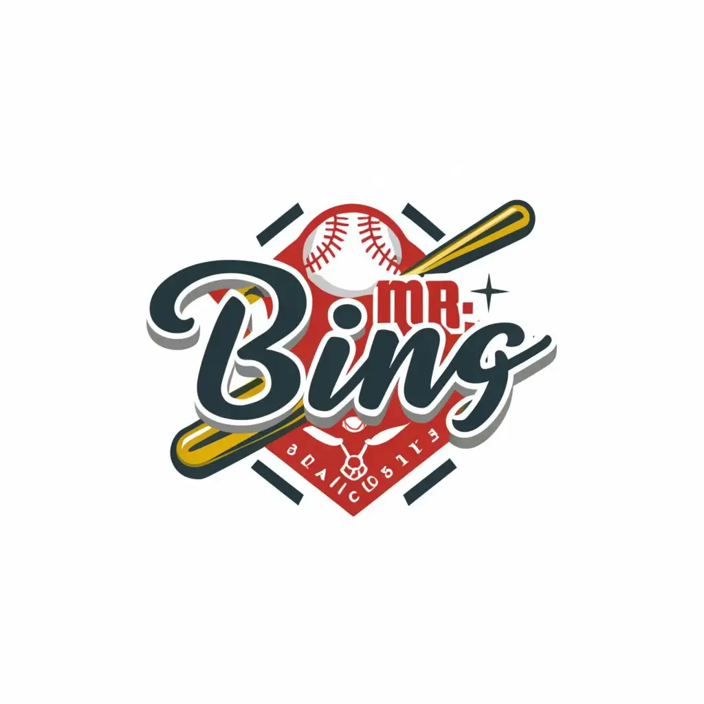a logo design,with the text "Mr. Bing", main symbol:Baseball, Baseball Bat, Baseball Field, Home run, Pitcher, Batter,Moderate,clear background
