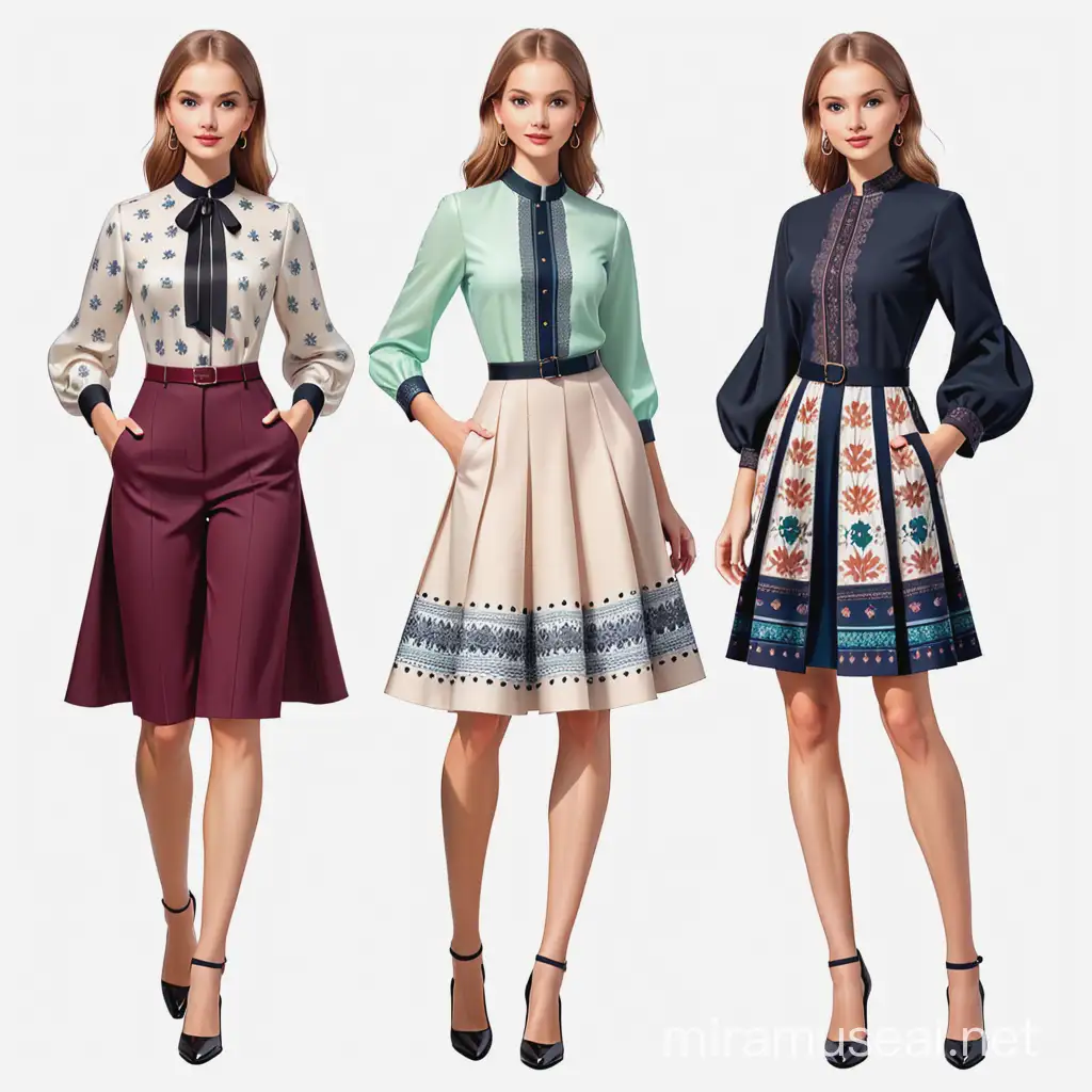 collection of 4 outfits in chic elegance style. pattern related to estonia.