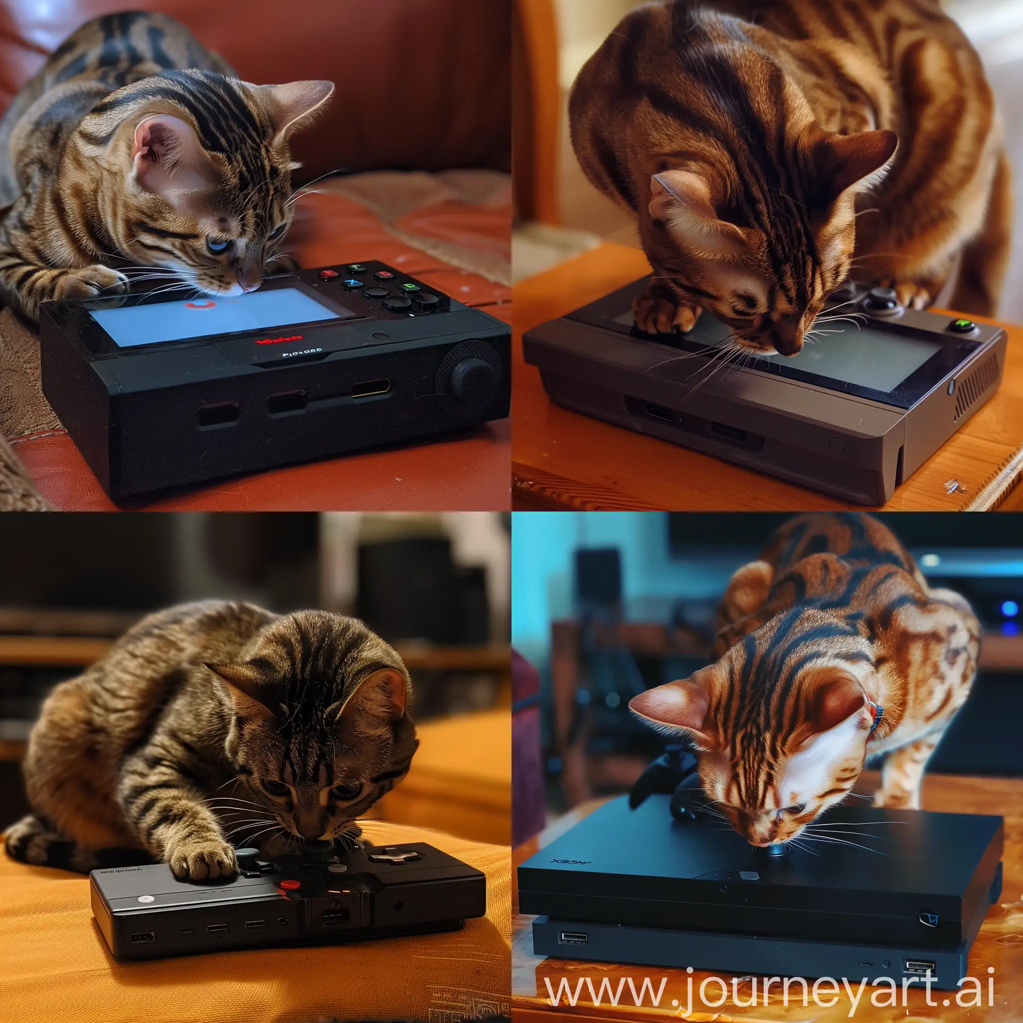 Playful-Cat-Engaged-with-a-Game-Console