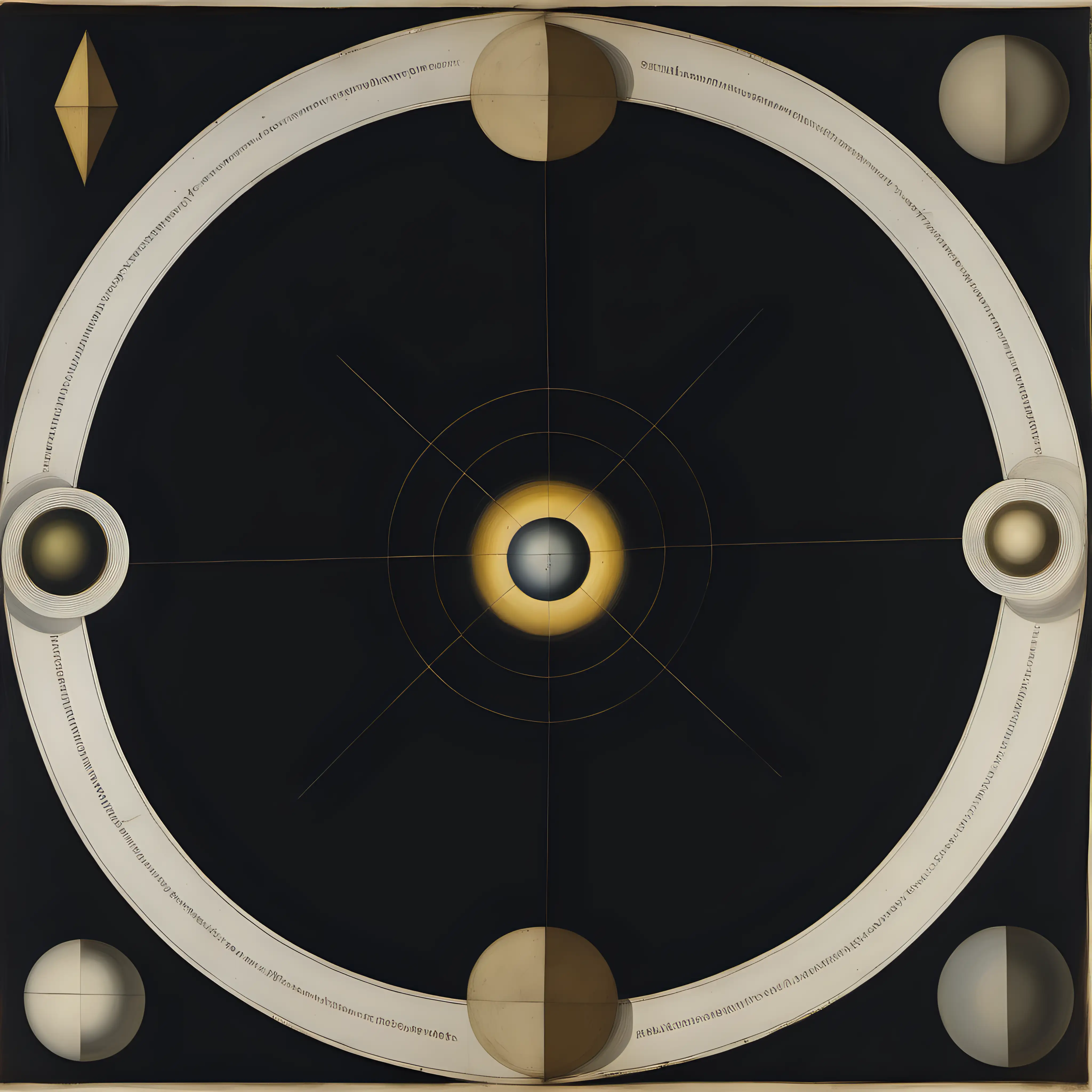 The English physician Robert Fludd created this painting in Utriusque cosmi maioris scilicet et minoris metaphysica in 1617 (‘The history of the physical and metaphysical cosmos’). In this image, Fludd attempted to capture infinity. Like Malevich’s 20th-century version, Fludd’s painting is in fact strictly speaking a rhombus; each side is deliberately distorted. While for many, the blackness might signify mortality and death, for Fludd this image represented the beginning of creation. This painting does not have any items that represent things in the visual world. Can you generated this image for me?