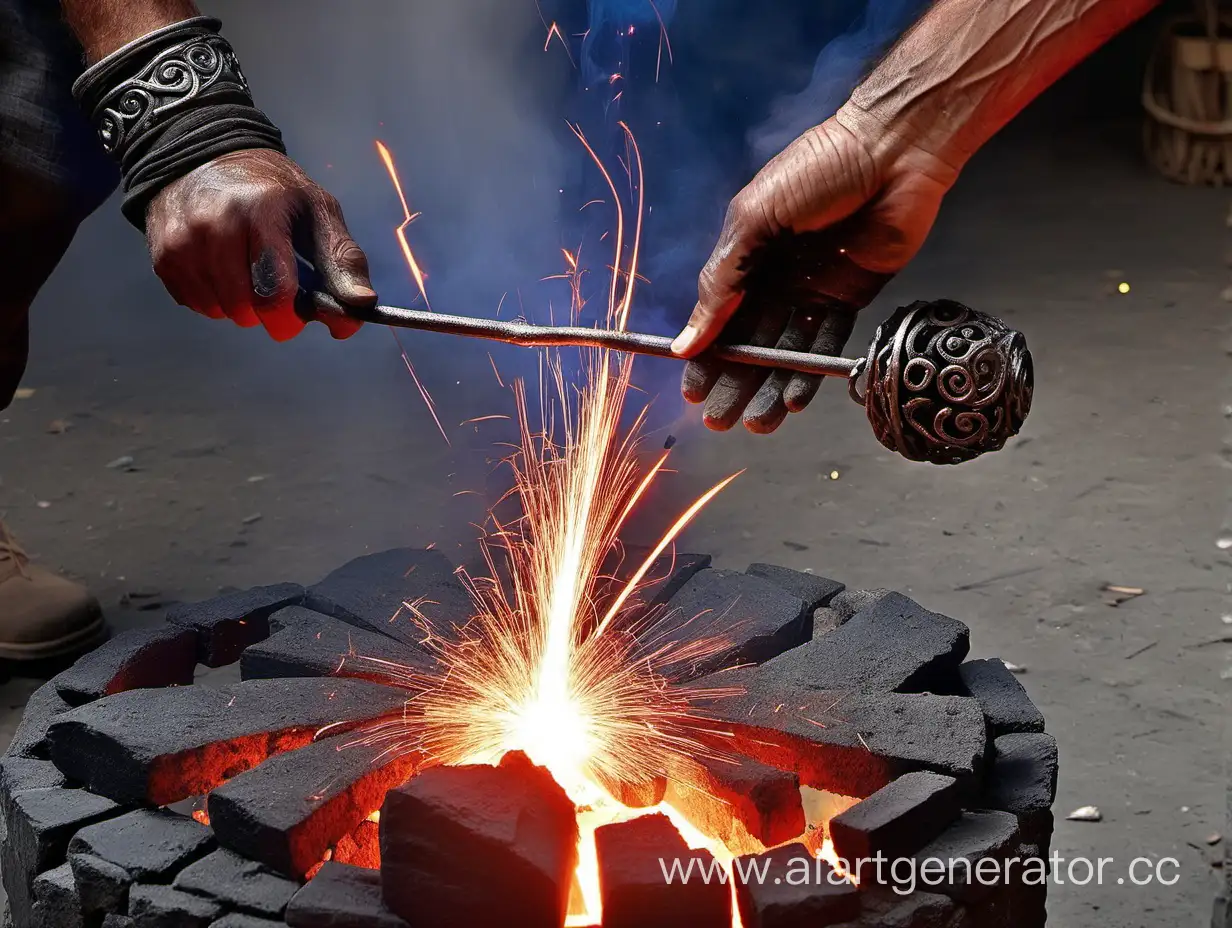 Man-Creating-a-Beautiful-Forged-Mangal-with-Sparks