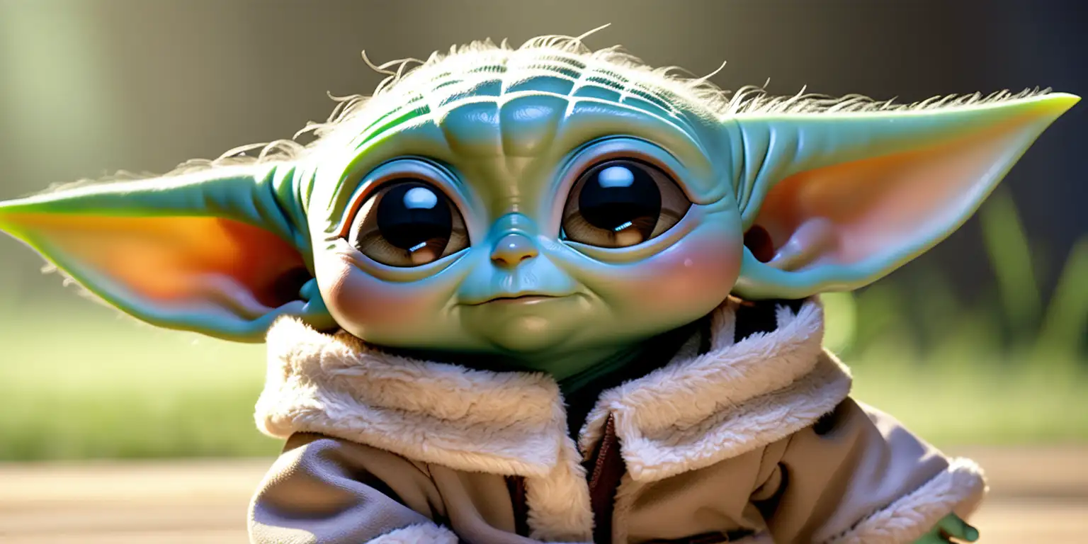 Premium Photo  A close up of a baby yoda with a hood and large blue eyes.