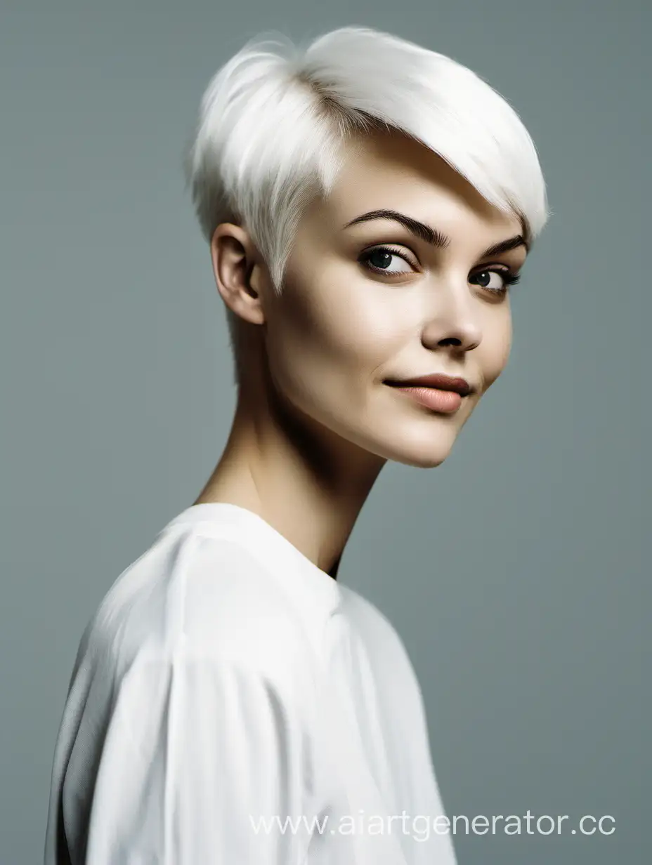 Smirking-Girl-with-Short-White-Hair-and-Narrow-Cheekbones